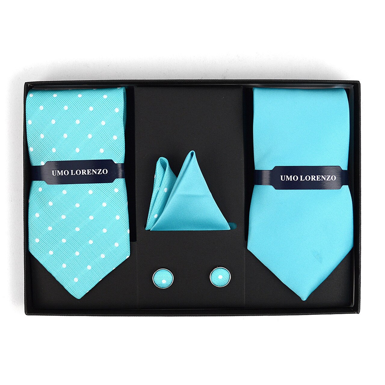 2 Tie + Hanky Box Set with Cuff Links - Blue    tie selini- Tilden Co.