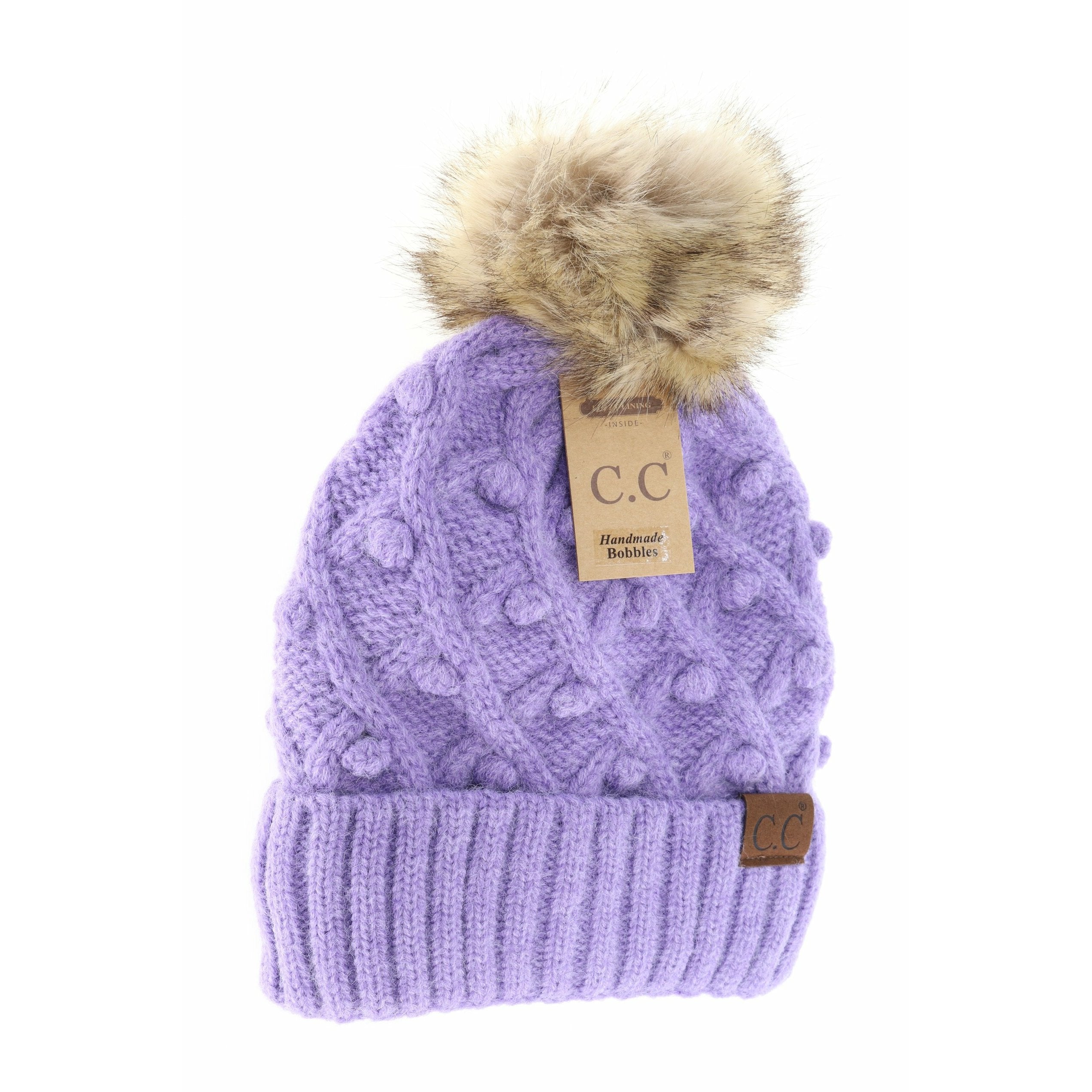 Bobble Knit Fur Pom Beanie Periwinkle Mix Periwinkle Mix  beanie CC Brand Beanies- Tilden Co.