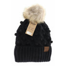 Bobble Knit Fur Pom Beanie Black Black  beanie CC Brand Beanies- Tilden Co.