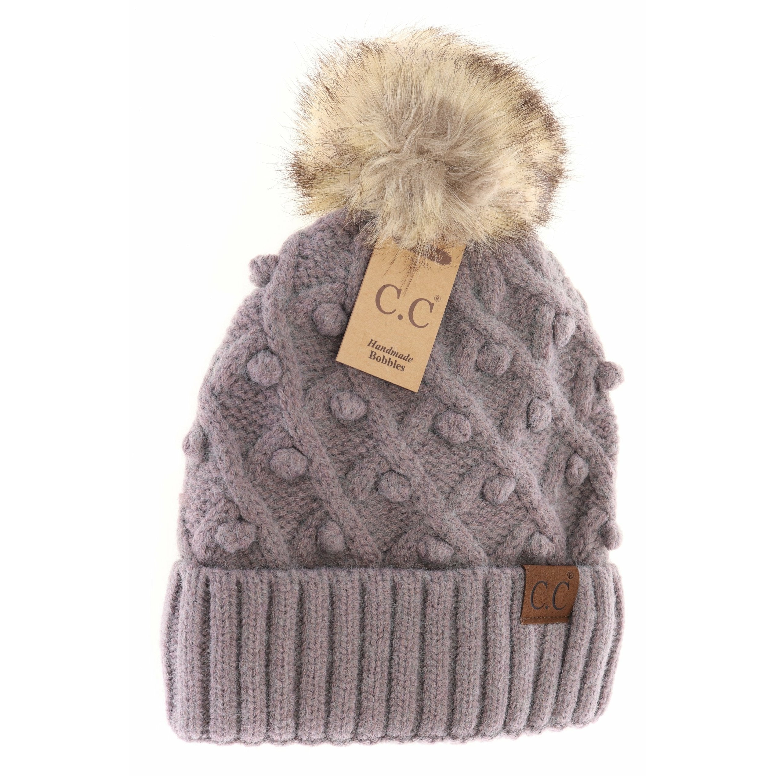 Bobble Knit Fur Pom Beanie City Grey City Grey  beanie CC Brand Beanies- Tilden Co.