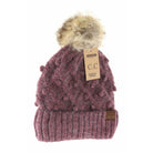 Bobble Knit Fur Pom Beanie Wine Mix Wine Mix  beanie CC Brand Beanies- Tilden Co.