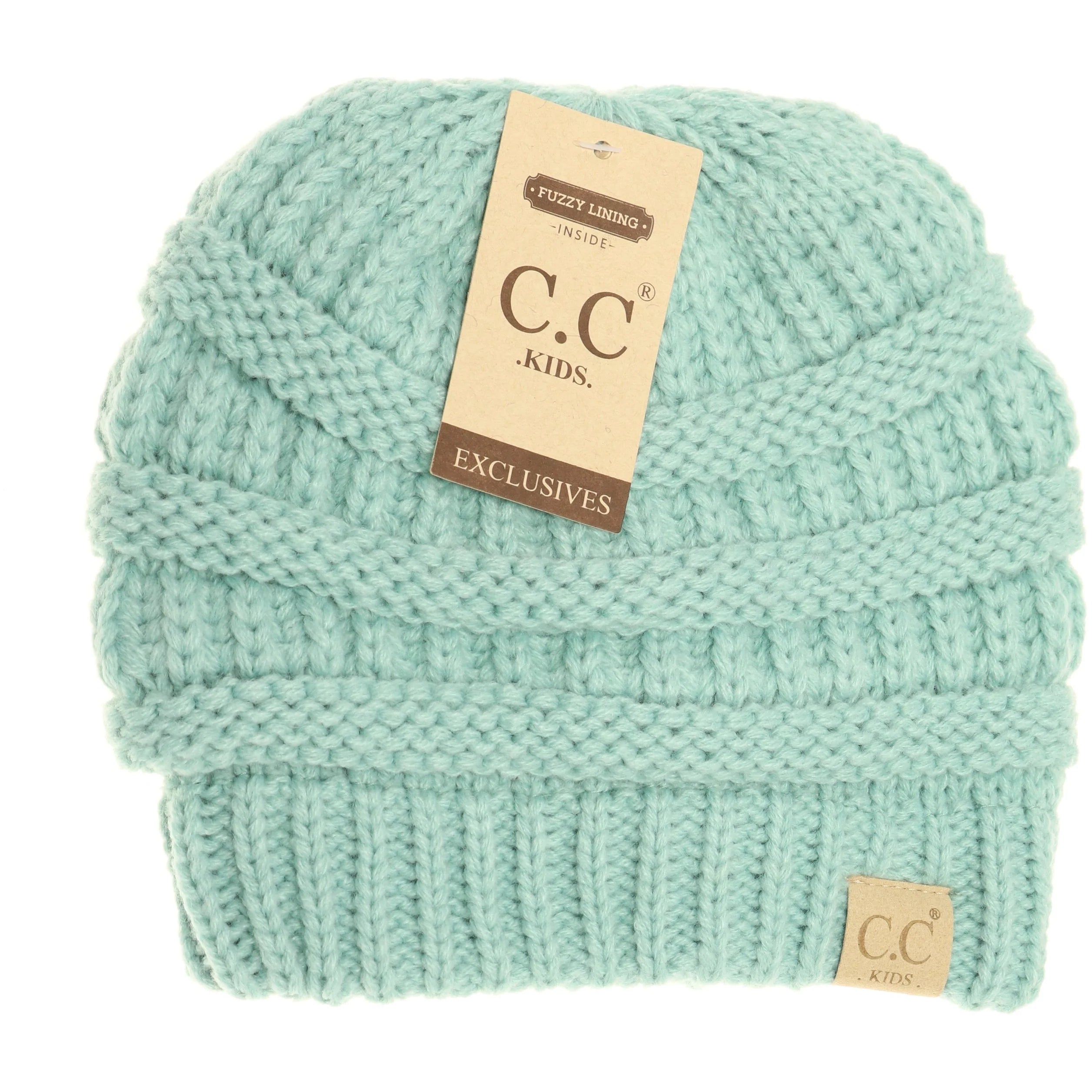 CC KIDS Solid Fuzzy Lined Beanie Mint Mint  Kids Beanie CC Brand Beanies- Tilden Co.