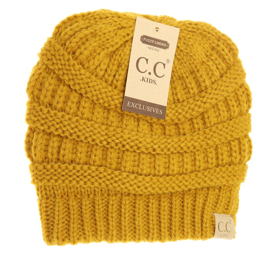 CC KIDS Solid Fuzzy Lined Beanie Mustard Mustard  Kids Beanie CC Brand Beanies- Tilden Co.