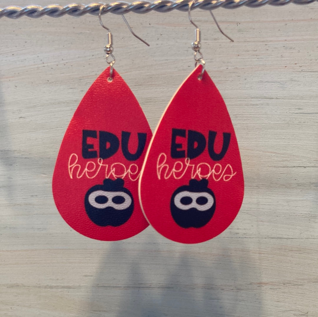 Edu Heroes Faux Leather Earrings    Earrings Daydreamer Creations- Tilden Co.