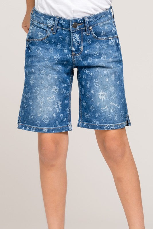 Girls Bermuda Shorts With All Over Print - Medium Wash - Final Sale    Bermuda Shorts YMI Jeanswear- Tilden Co.