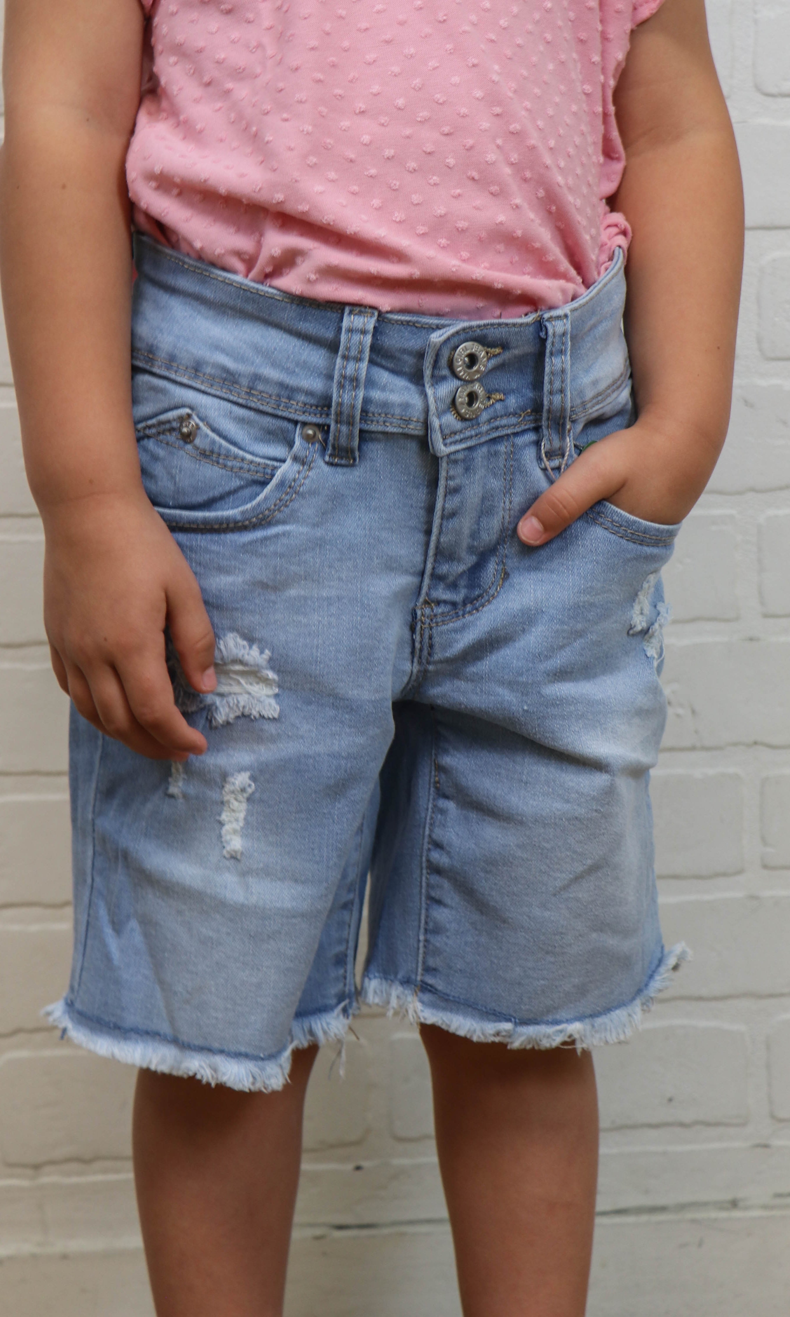 Girls Bike Short Jeans - Ripped Light Wash    Pants YMI Jeanswear- Tilden Co.