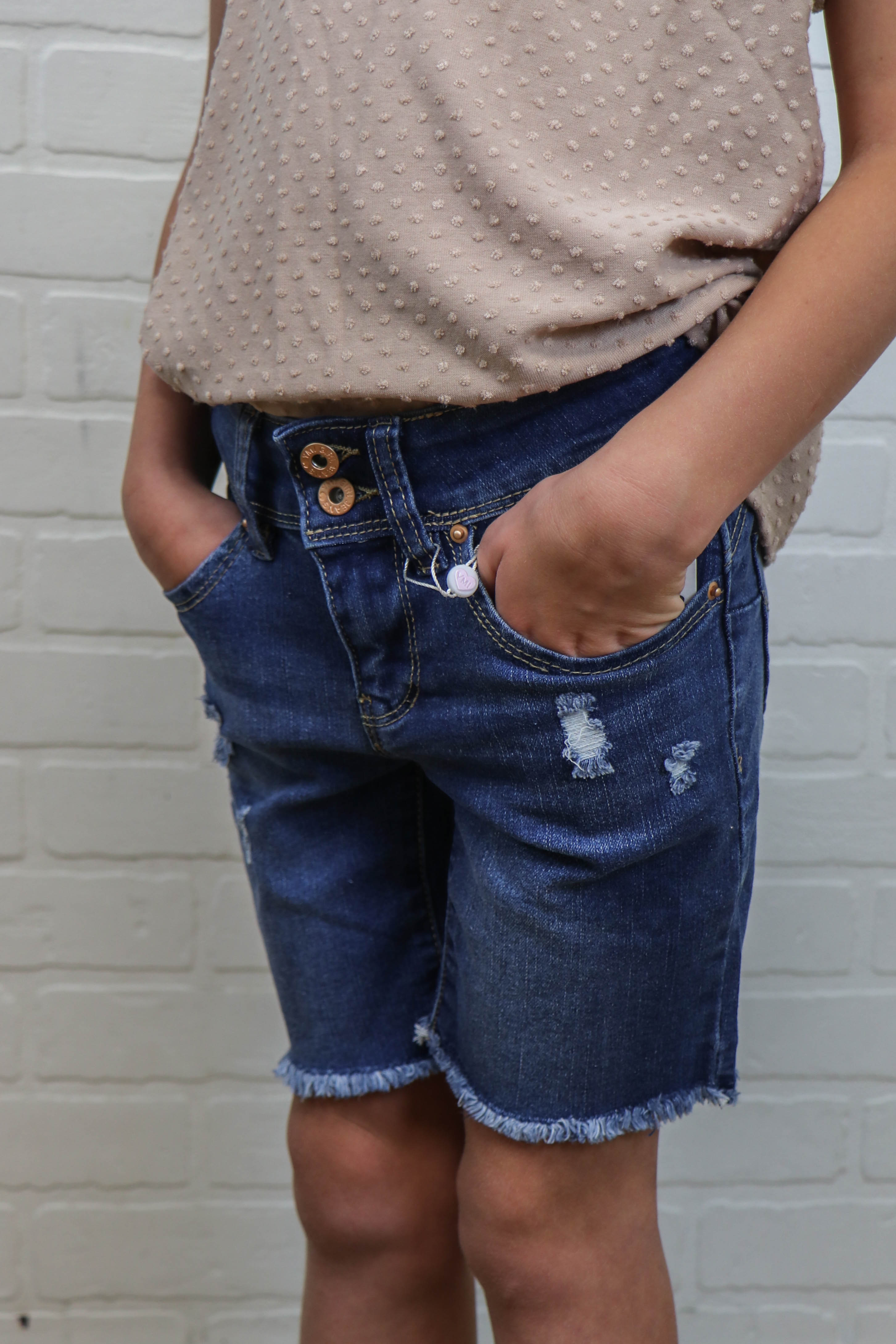 Girls Bike Short Jeans - Ripped Medium Wash - Final Sale    Bermuda Shorts YMI Jeanswear- Tilden Co.