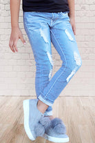 Girls Wash Jeans Distressed w/ Wide Cuff  & Adjustable waist band    Jeans Cutie Patootie Clothing- Tilden Co.