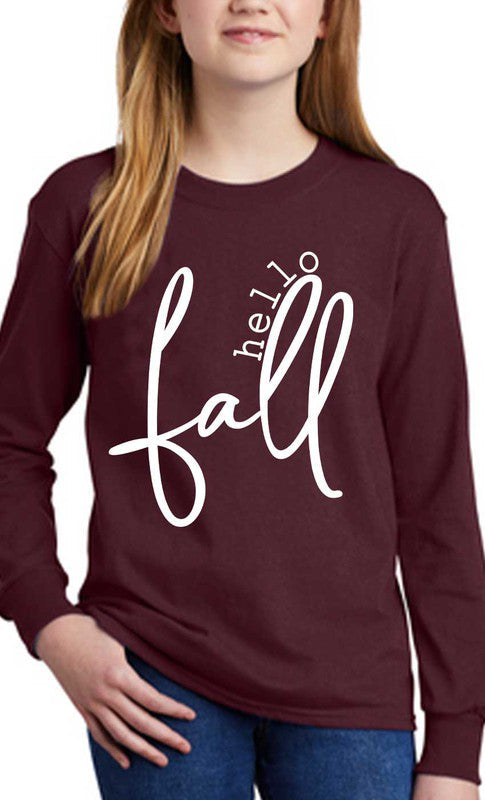 Hello Fall Youth Graphic Long Sleeve Tee - Final Sale    Graphic T-Shirt Kids Kissed Apparel- Tilden Co.