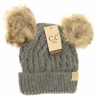 KIDS Cable Knit Double Fur Pom Beanie Lt. Grey Lt. Grey  beanie CC Brand Beanies- Tilden Co.