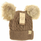 KIDS Cable Knit Double Fur Pom Beanie Taupe Taupe  beanie CC Brand Beanies- Tilden Co.