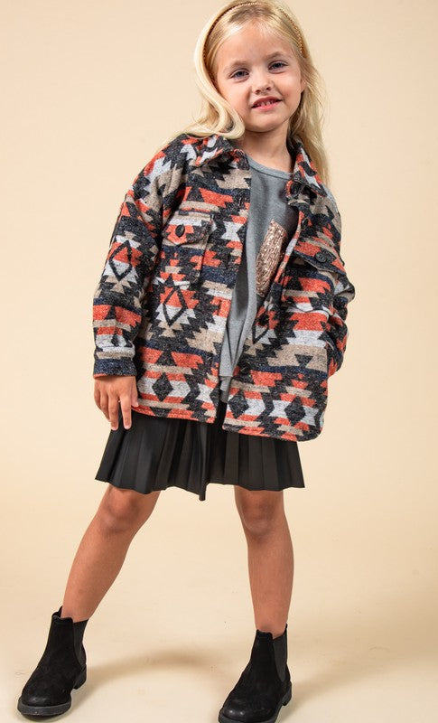 Kids Aztec Geometric Jacket in Rust- Final Sale    Shirts & Tops 12 PM by Mon Ami- Tilden Co.