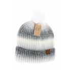 Multicolored Ombre Fur Pom C.C Beanie Black Multi Black Multi   CC Brand Beanies- Tilden Co.