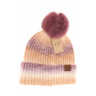 Multicolored Ombre Fur Pom C.C Beanie Ginger Brown Multi Ginger Brown Multi   CC Brand Beanies- Tilden Co.