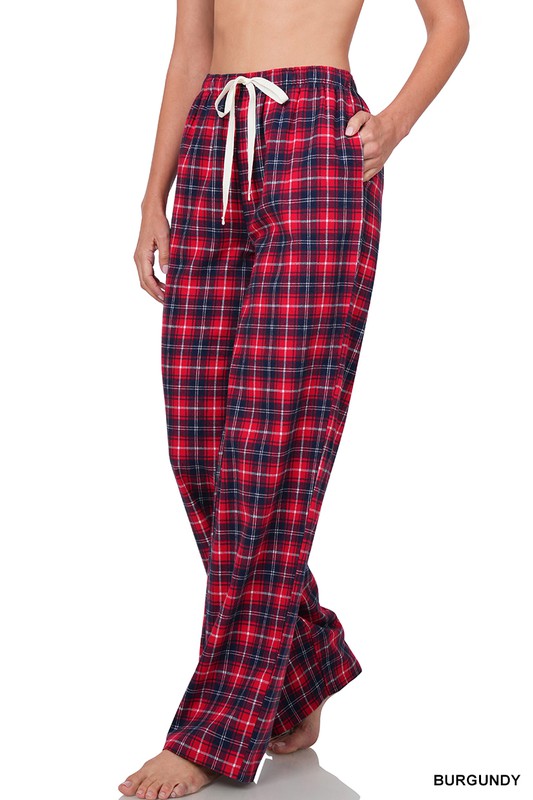 Plaid Pajama Pants in Burgundy    Pants Zenana- Tilden Co.