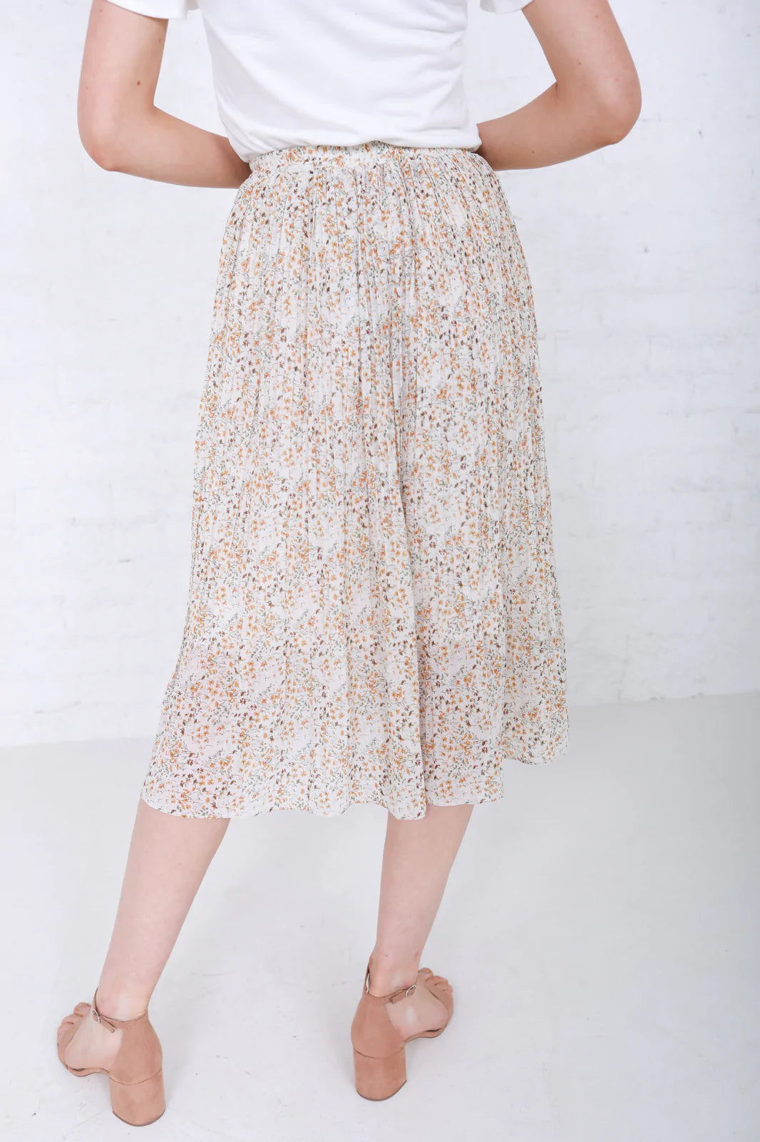 Pleated Midi Skirt in Sand Ditsy Floral- Final Sale    mikarose dress Mikarose- Tilden Co.