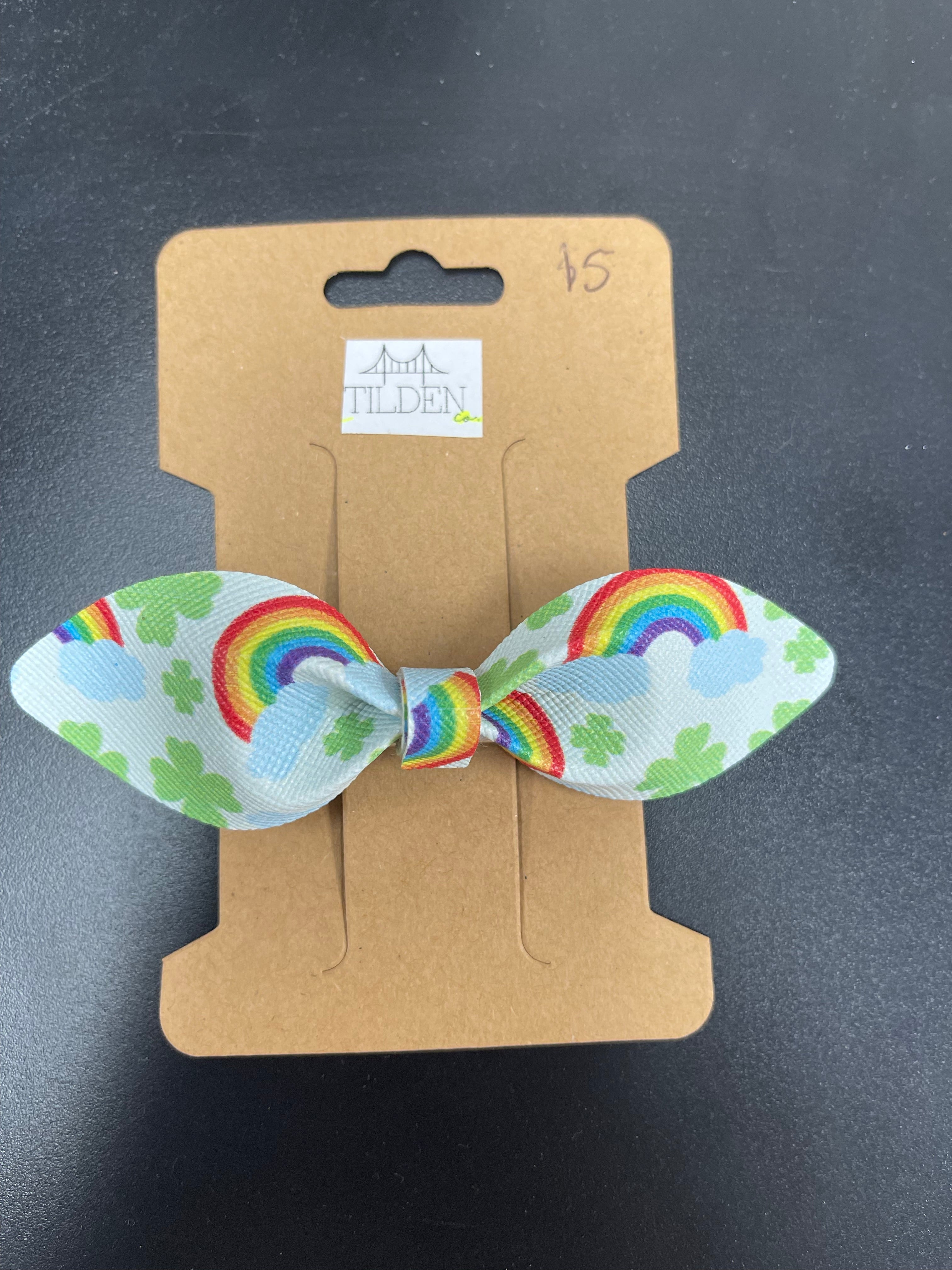 Rainbow Faux Leather Bow (1) earring Daydreamer Creations- Tilden Co.