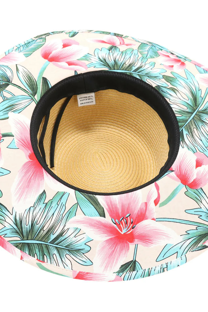 Straw Brim Hat w/Summer Floral Print    Hats CC Brand Beanies- Tilden Co.