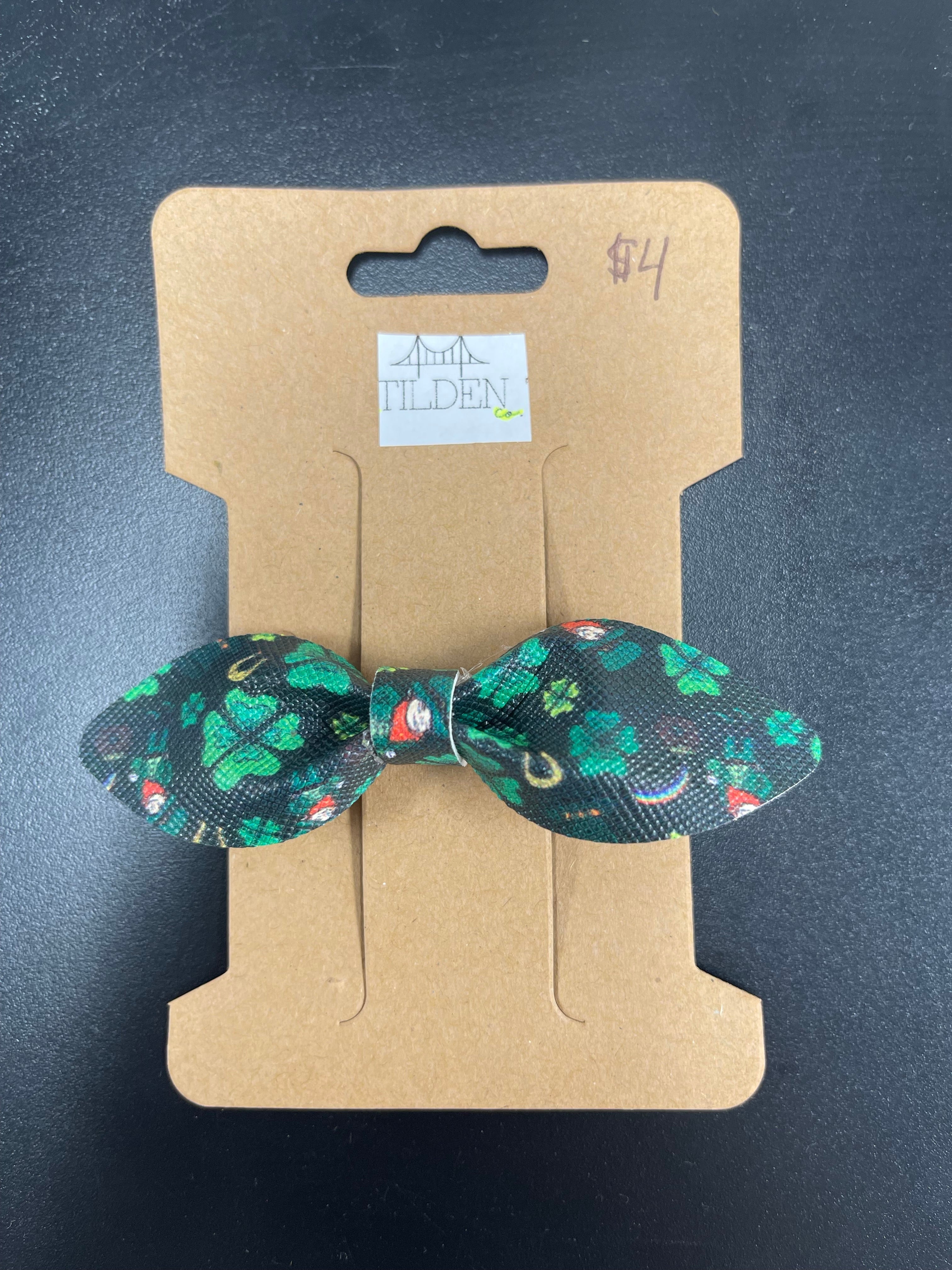 St. Patrick’s 3 Faux Leather Bow (1) earring Daydreamer Creations- Tilden Co.