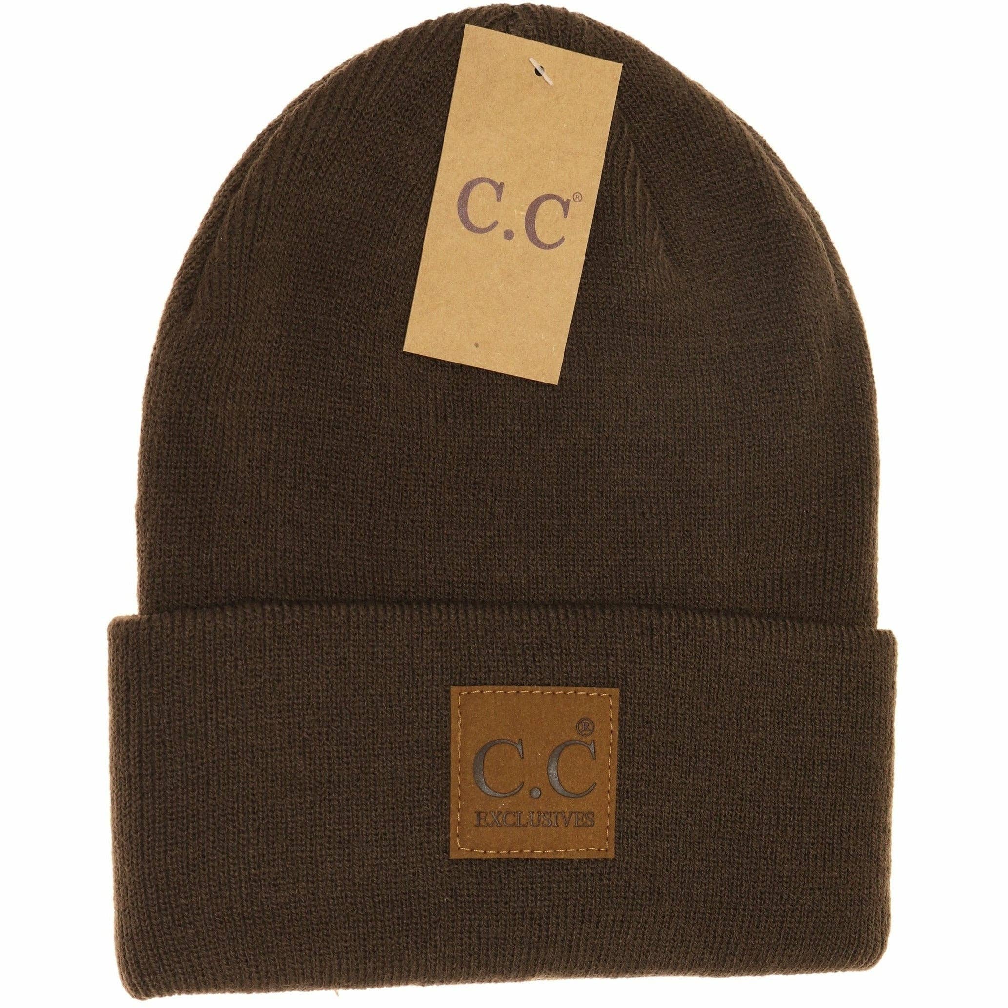 Unisex Classic Oversized Logo CC Beanie Brown Brown  beanie C.C Beanie- Tilden Co.