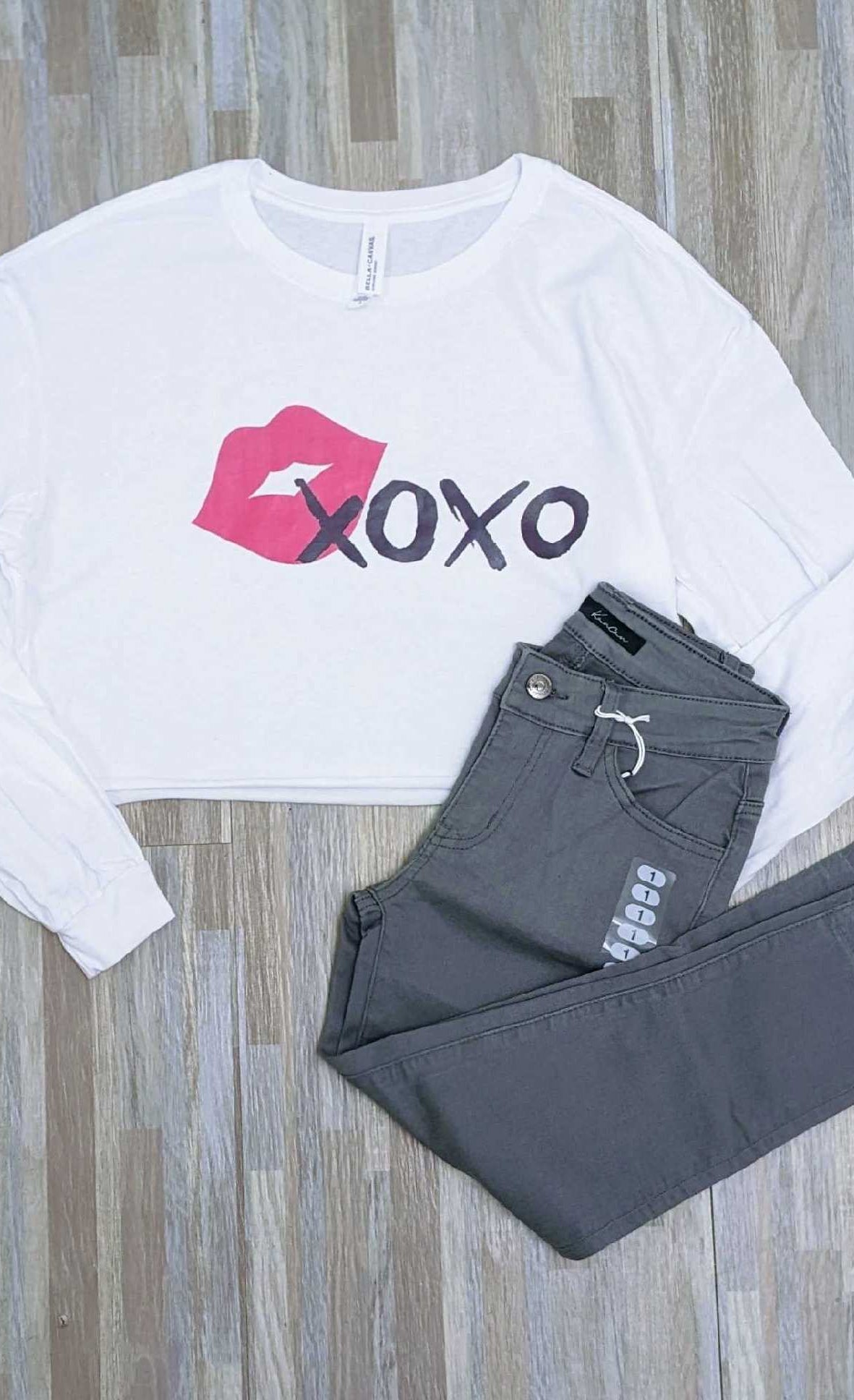 XOXO Cropped Long Sleeve Graphic Tee- Final Sale     Daydreamer Creations- Tilden Co.