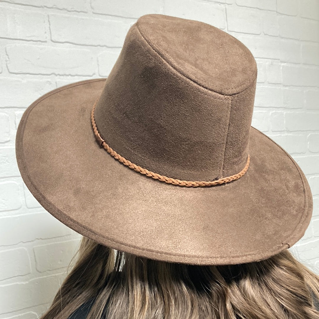 Vegan Suede Panama Hat Brown Brown Hats Love and Thyme- Tilden Co.