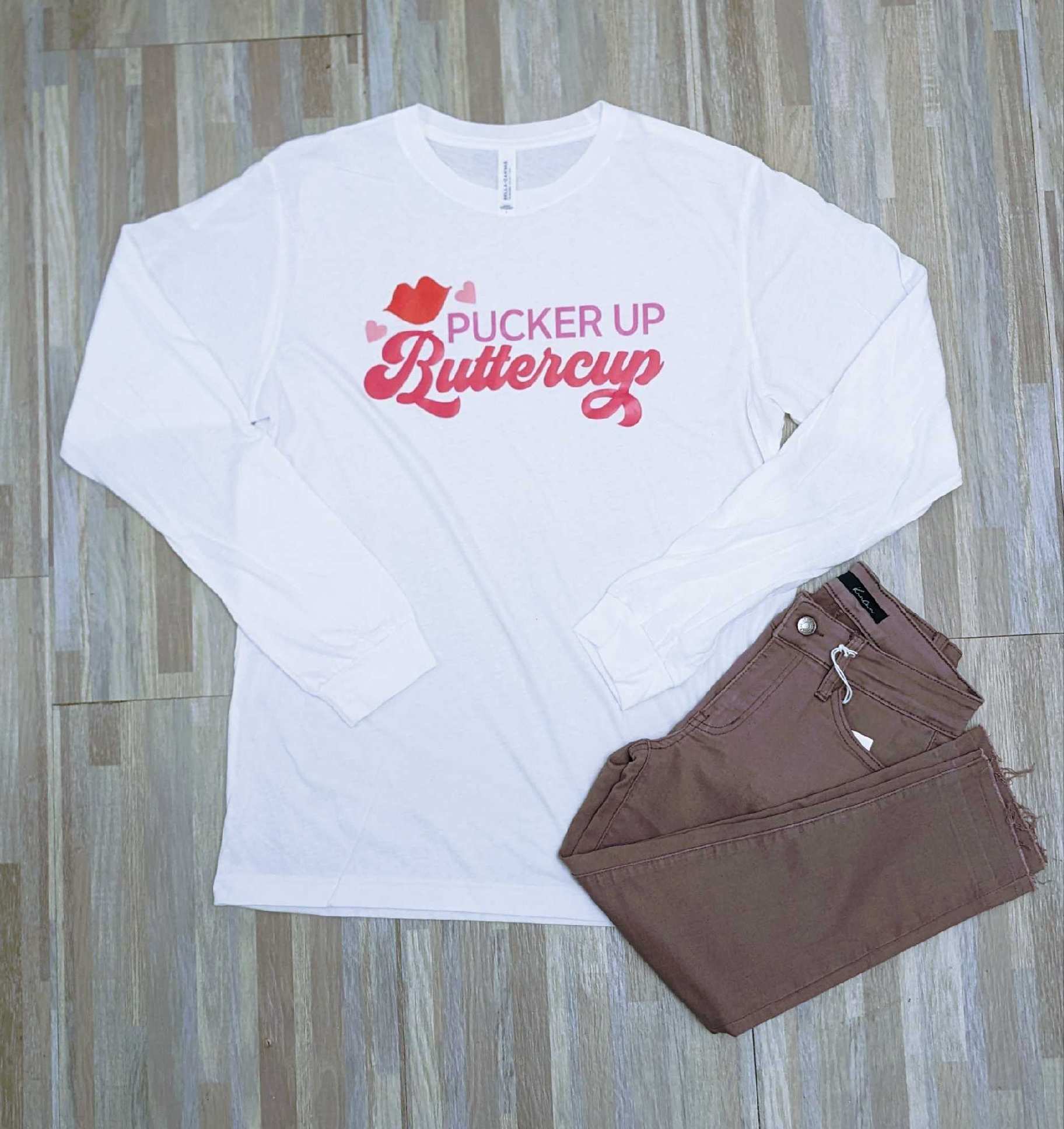 Pucker Up Buttercup Long Sleeve Graphic Tee- Final Sale Graphic T-Shirt Daydreamer Creations- Tilden Co.