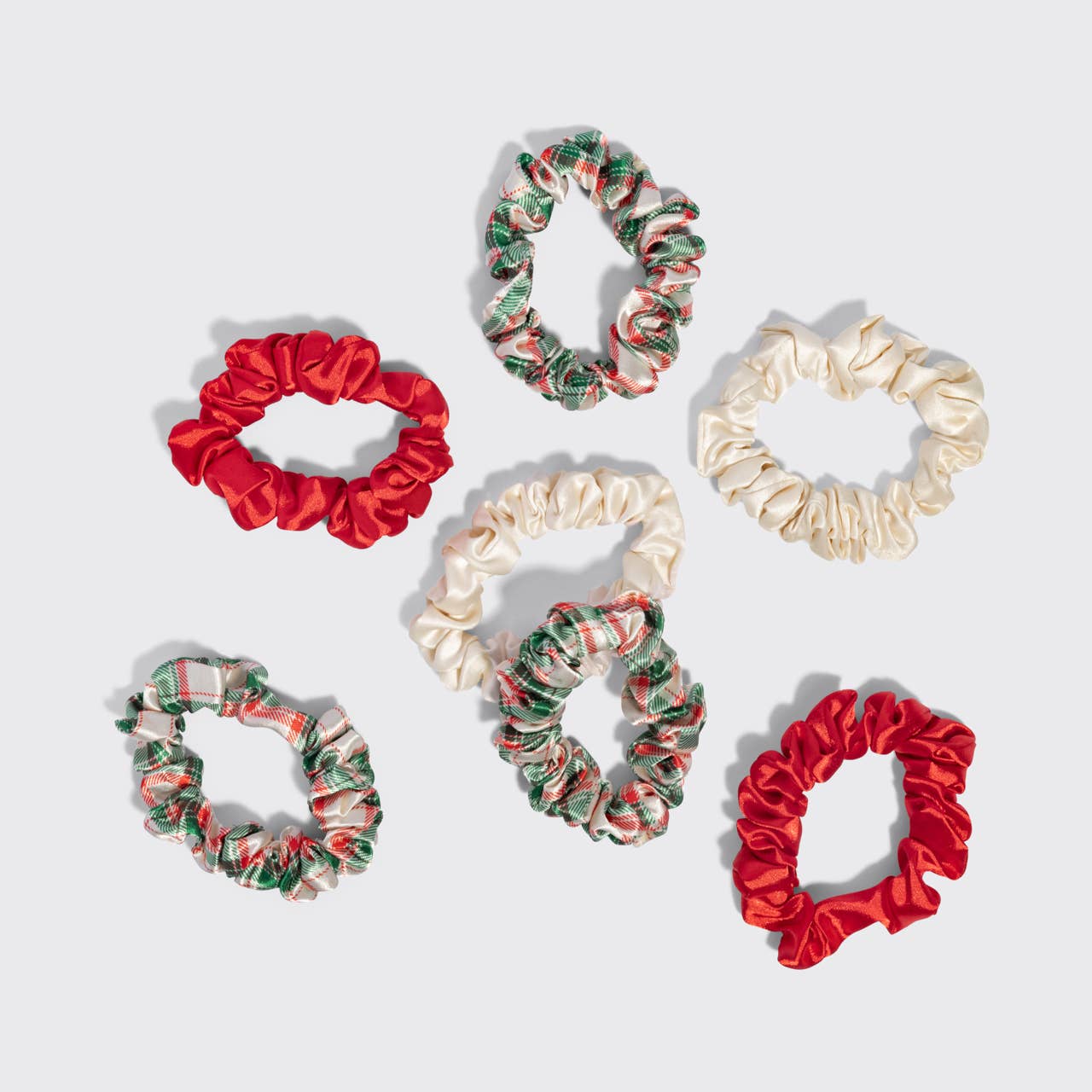 Holiday Ruched Satin Scrunchies 7pc Set Hair Accessory KITSCH- Tilden Co.