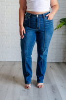 Campbell High Rise Center Seam Detail Straight Jeans    Womens Ave Shops- Tilden Co.