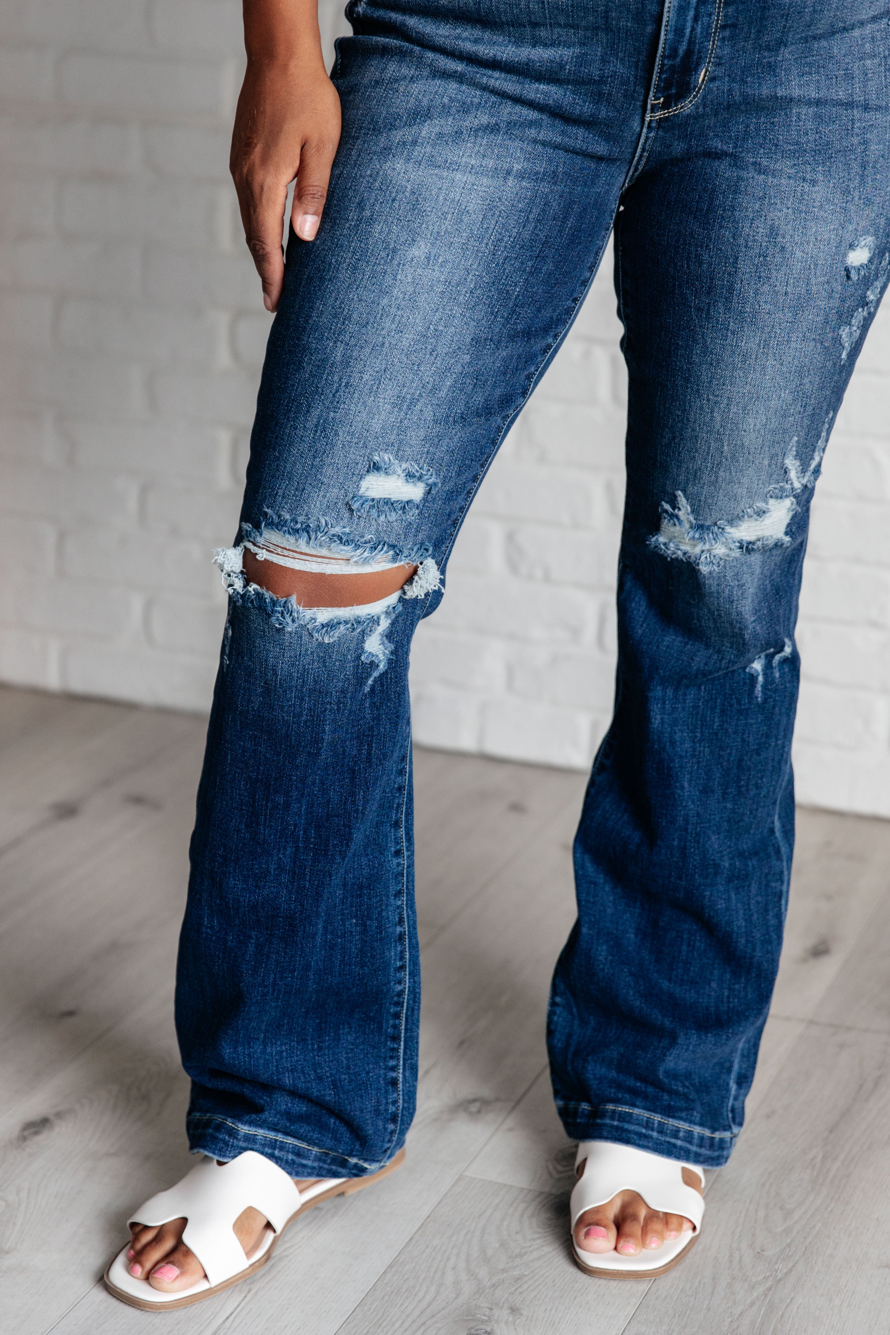 Mila Mid Rise Distressed Bootcut Jeans    Womens Ave Shops- Tilden Co.