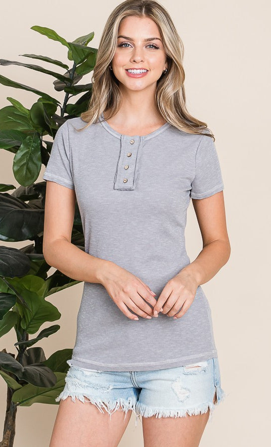 Everyday Henley Short Sleeve Top Heather Grey / Small Heather Grey Small Shirts & Tops Reborn J- Tilden Co.