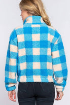 Mock Neck Argyle Print Faux Fur Jacket Coats & Jackets Active Basic | Active USA- Tilden Co.