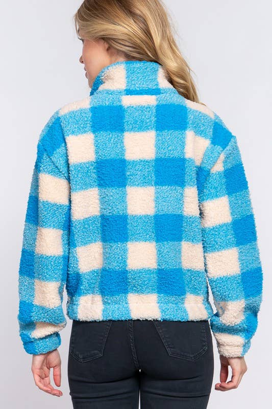 Mock Neck Argyle Print Faux Fur Jacket Coats & Jackets Active Basic | Active USA- Tilden Co.