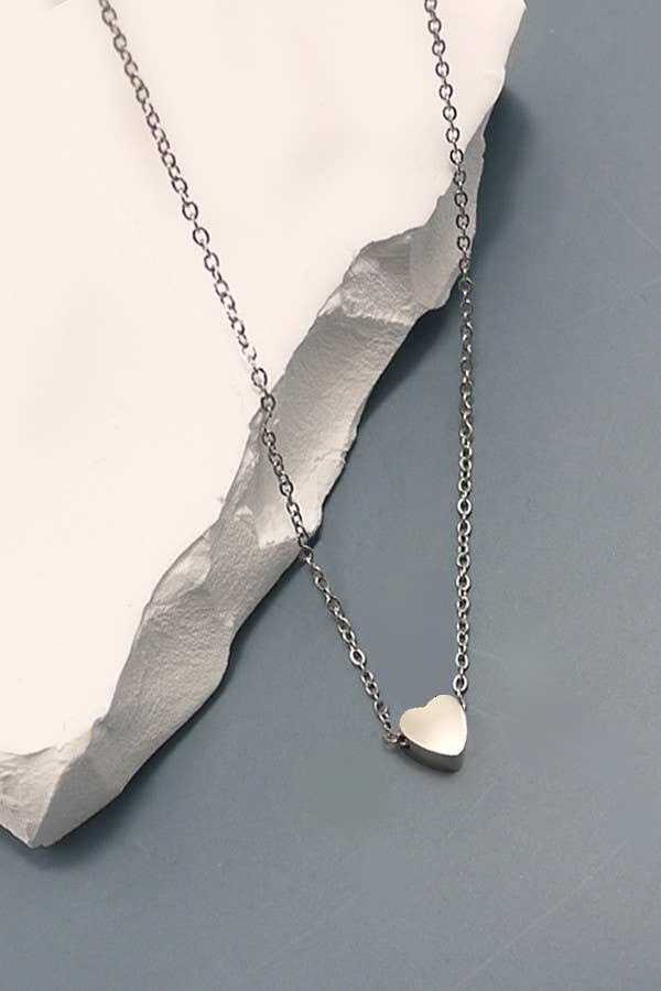 Heart Stainless Steel Necklace Silver Silver JOSSLYN by wall to wall- Tilden Co.