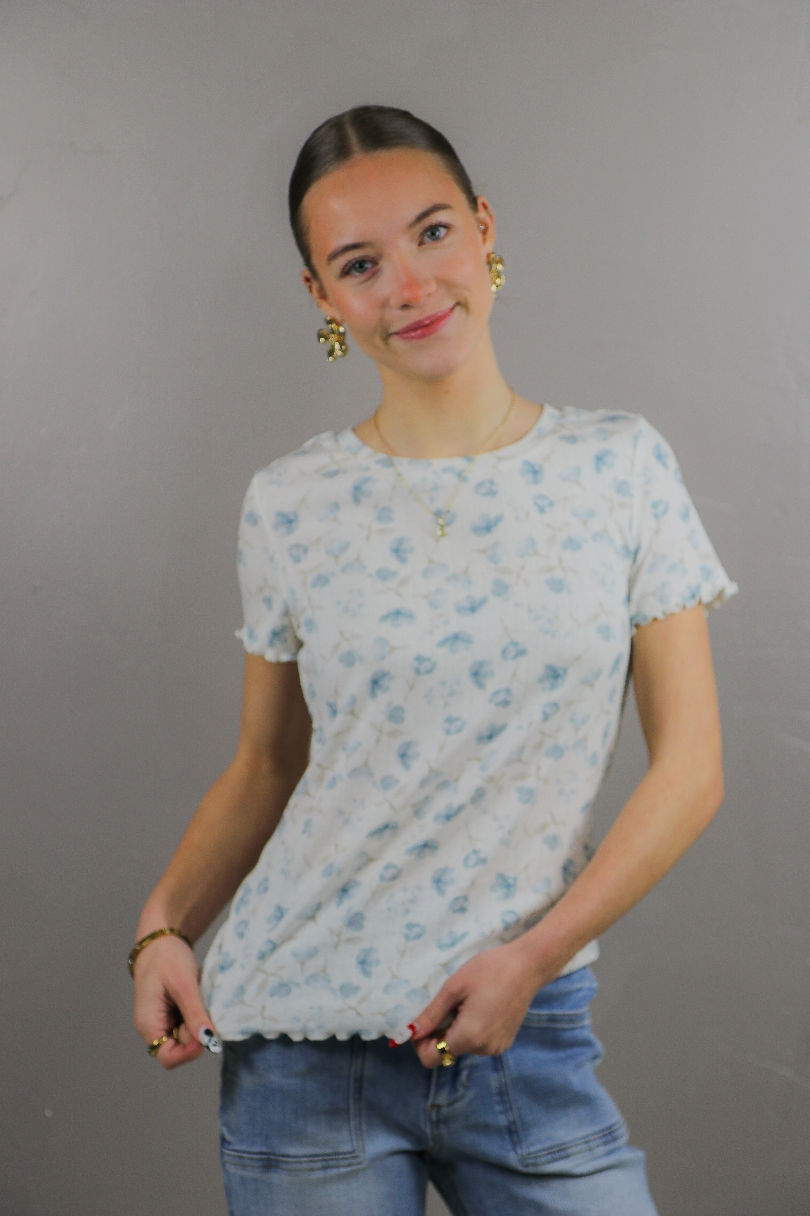 Lettuce Edge Tee in Blue Horizon Bloom Tees Mikarose- Tilden Co.