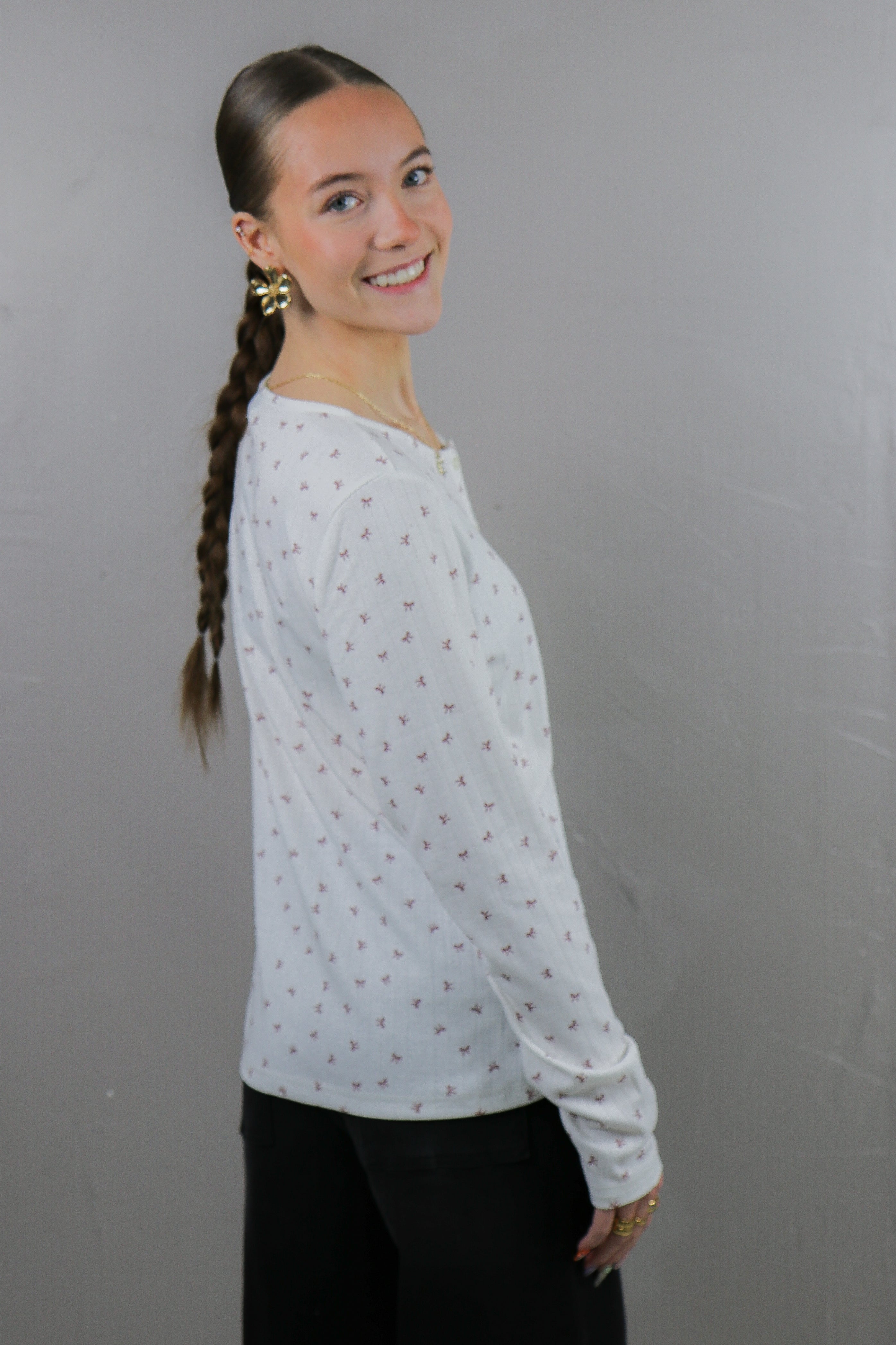 Pointelle Button Cardigan in Mauve Bows Tees Mikarose- Tilden Co.