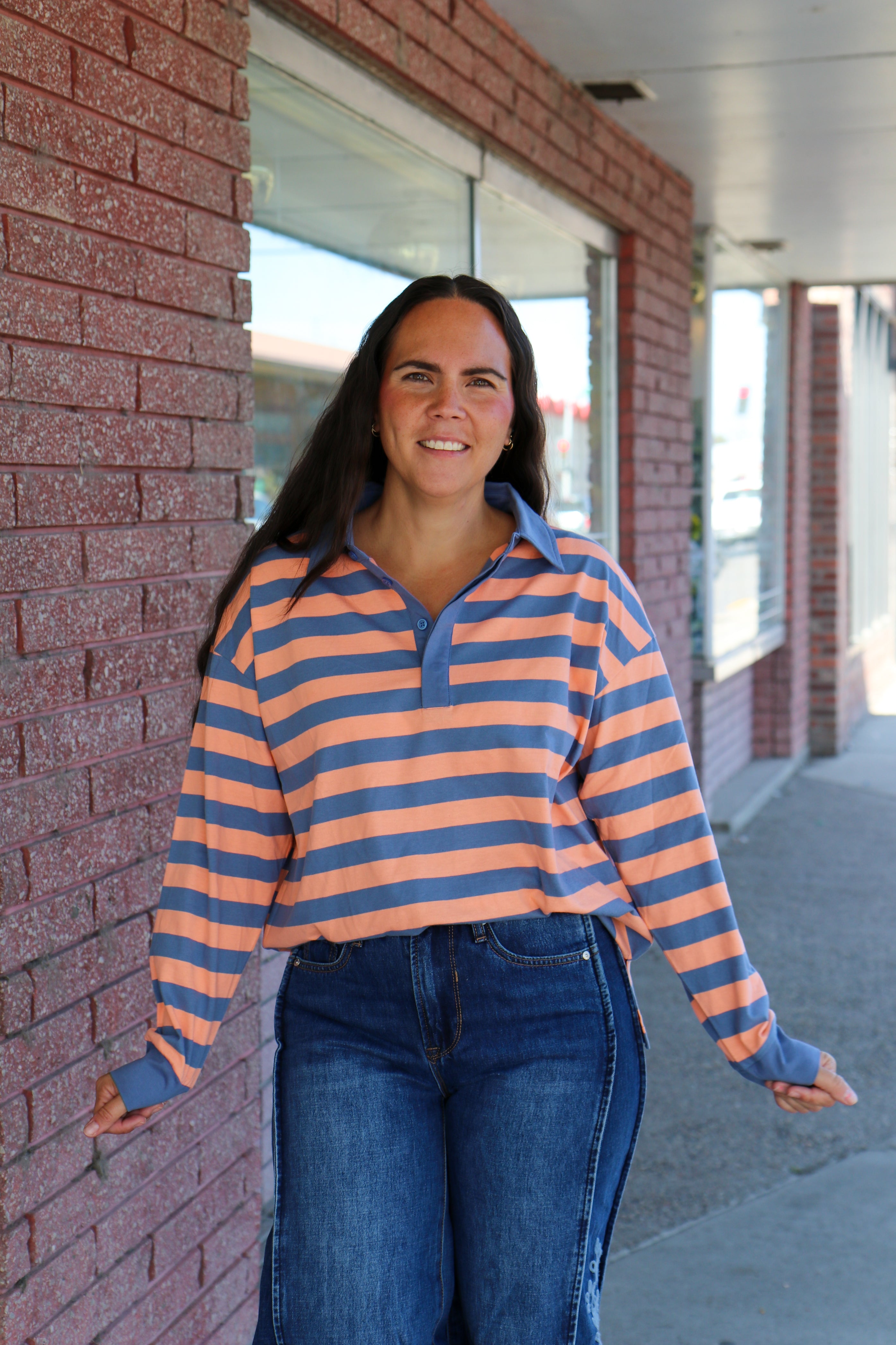 Stripe Rugby Polo Top Long Sleeve Top Sewn and Seen- Tilden Co.