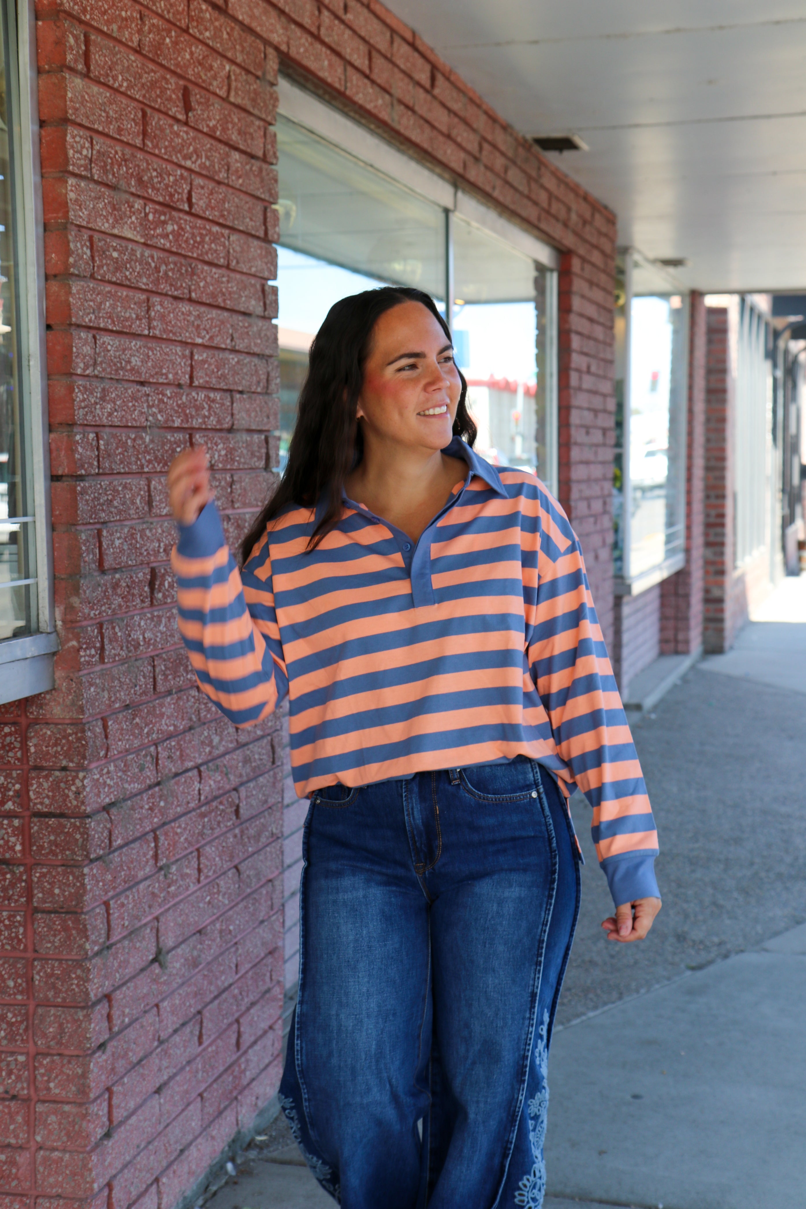 Stripe Rugby Polo Top Long Sleeve Top Sewn and Seen- Tilden Co.