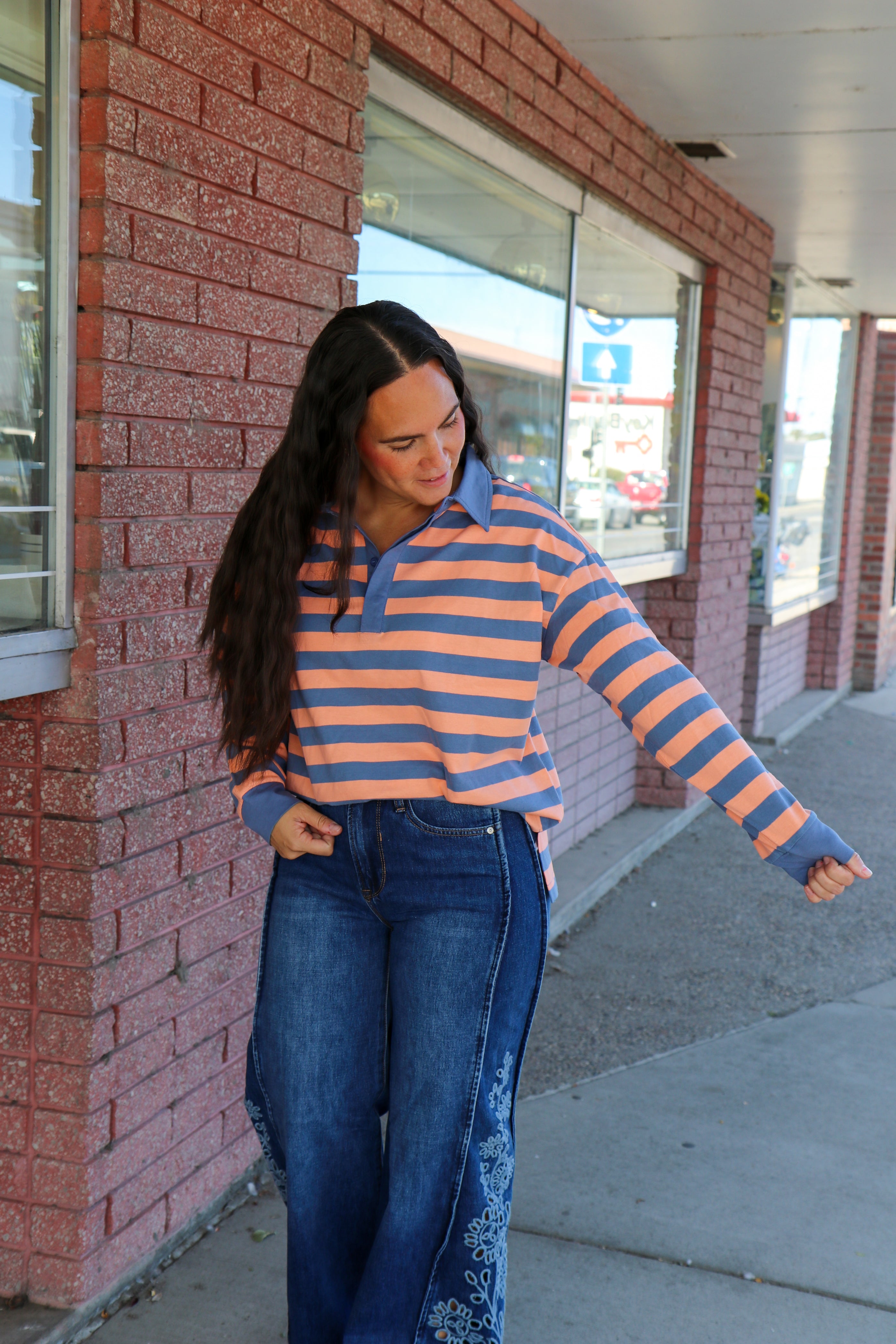 Stripe Rugby Polo Top Long Sleeve Top Sewn and Seen- Tilden Co.