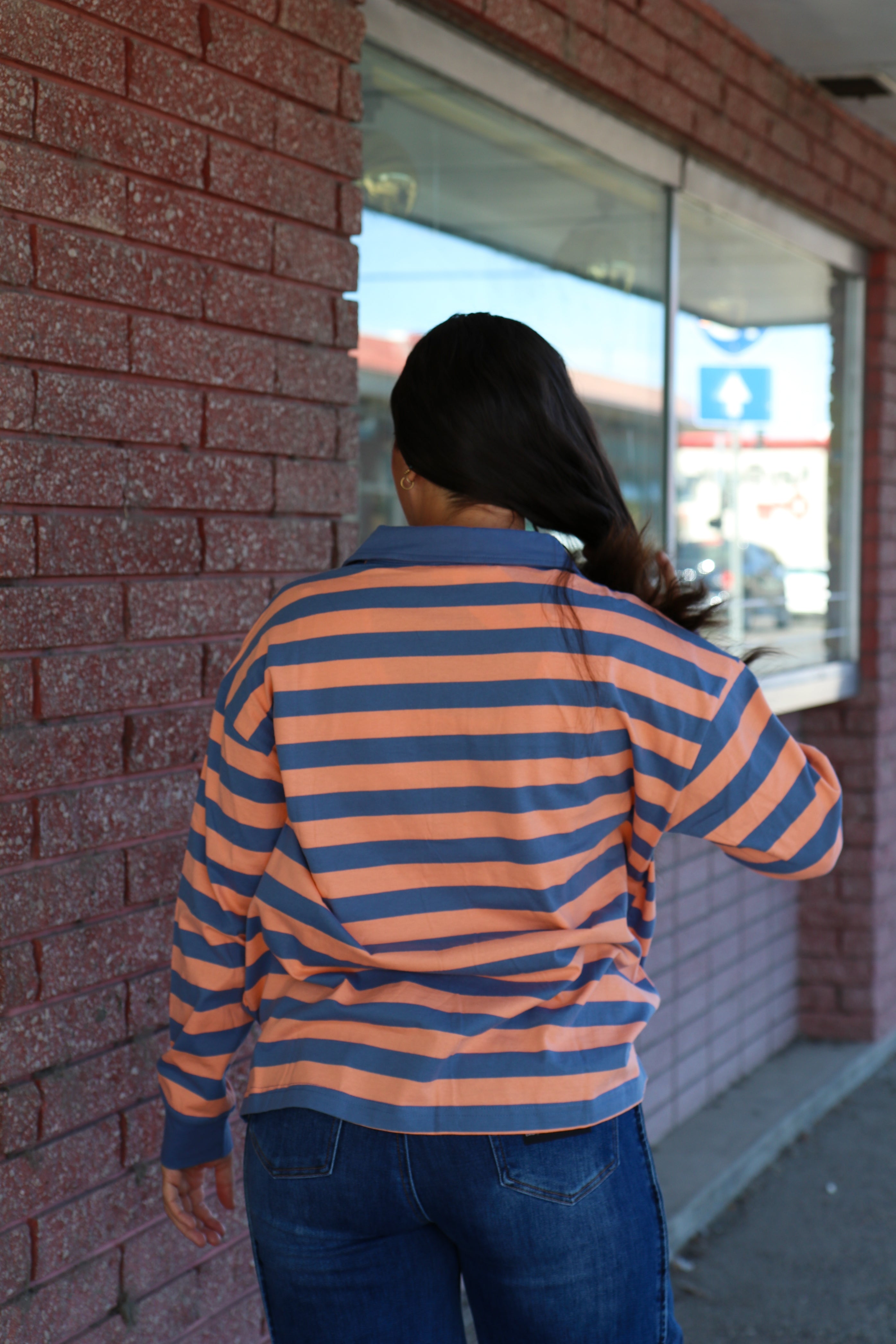 Stripe Rugby Polo Top Long Sleeve Top Sewn and Seen- Tilden Co.