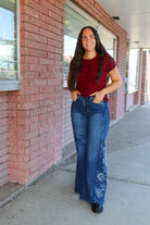 Floral Embroidered Wide Leg Jeans Jeans SAIGE DENIM- Tilden Co.