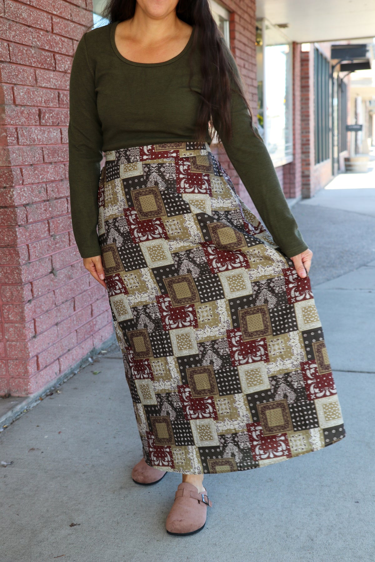 A-Line Maxi Skirt in BOHO Bandana Maxi Skirt Mikarose- Tilden Co.