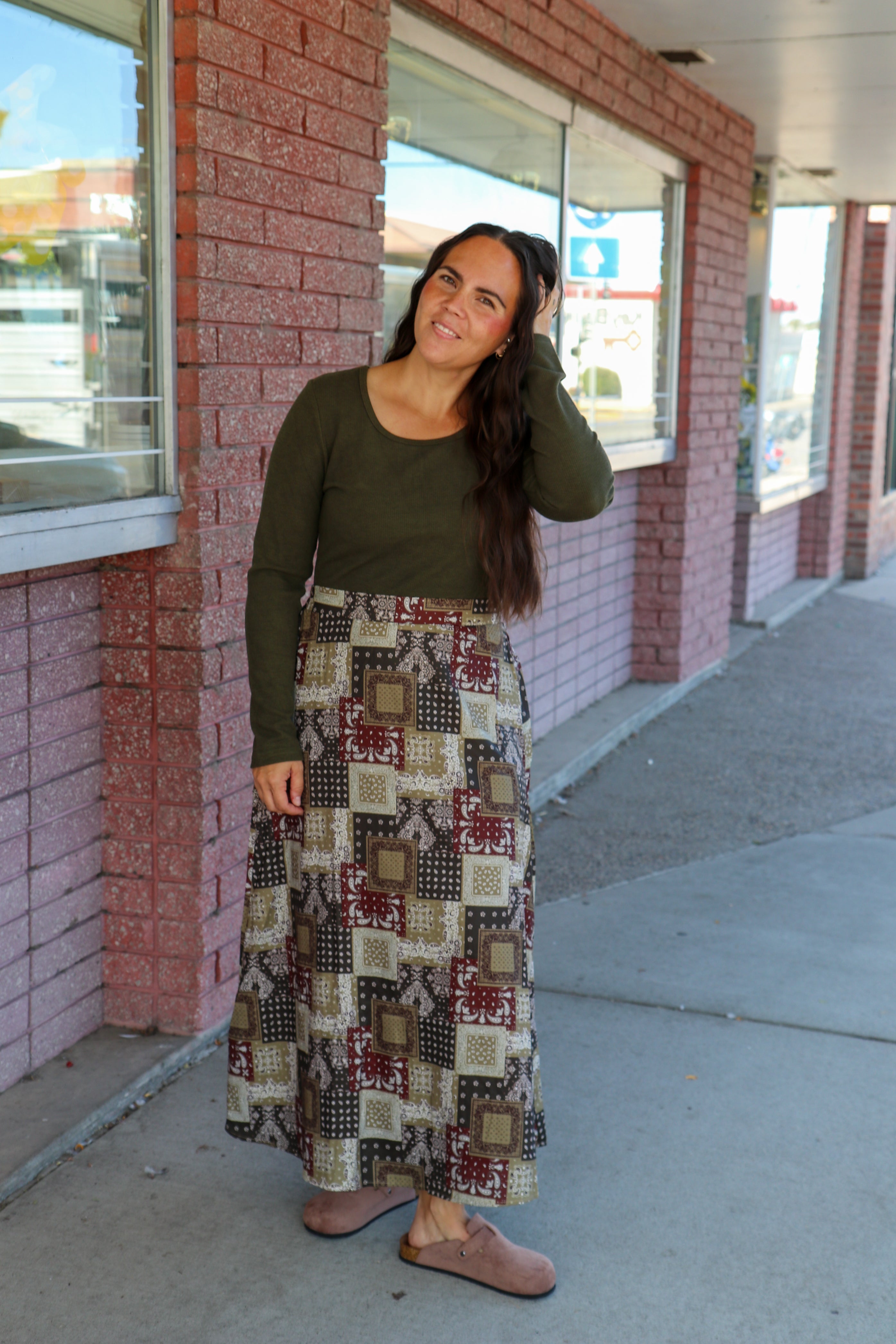 Long Sleeve Scoop Tee in Mountain View Long Sleeve Top Mikarose- Tilden Co.