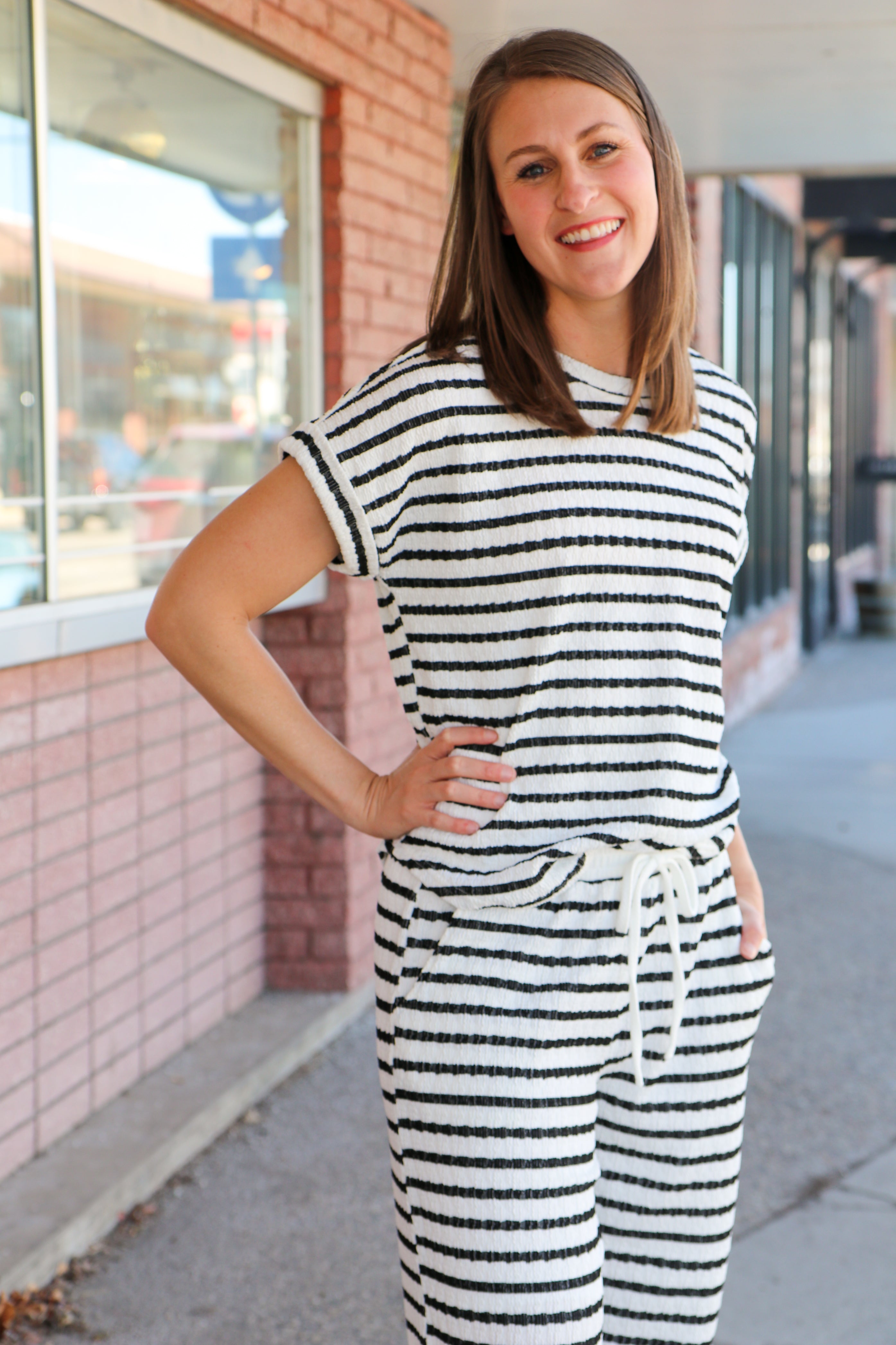 Textured Stripe Lounge Tee Black / Small Black Small Shirts & Tops Blu Pepper- Tilden Co.