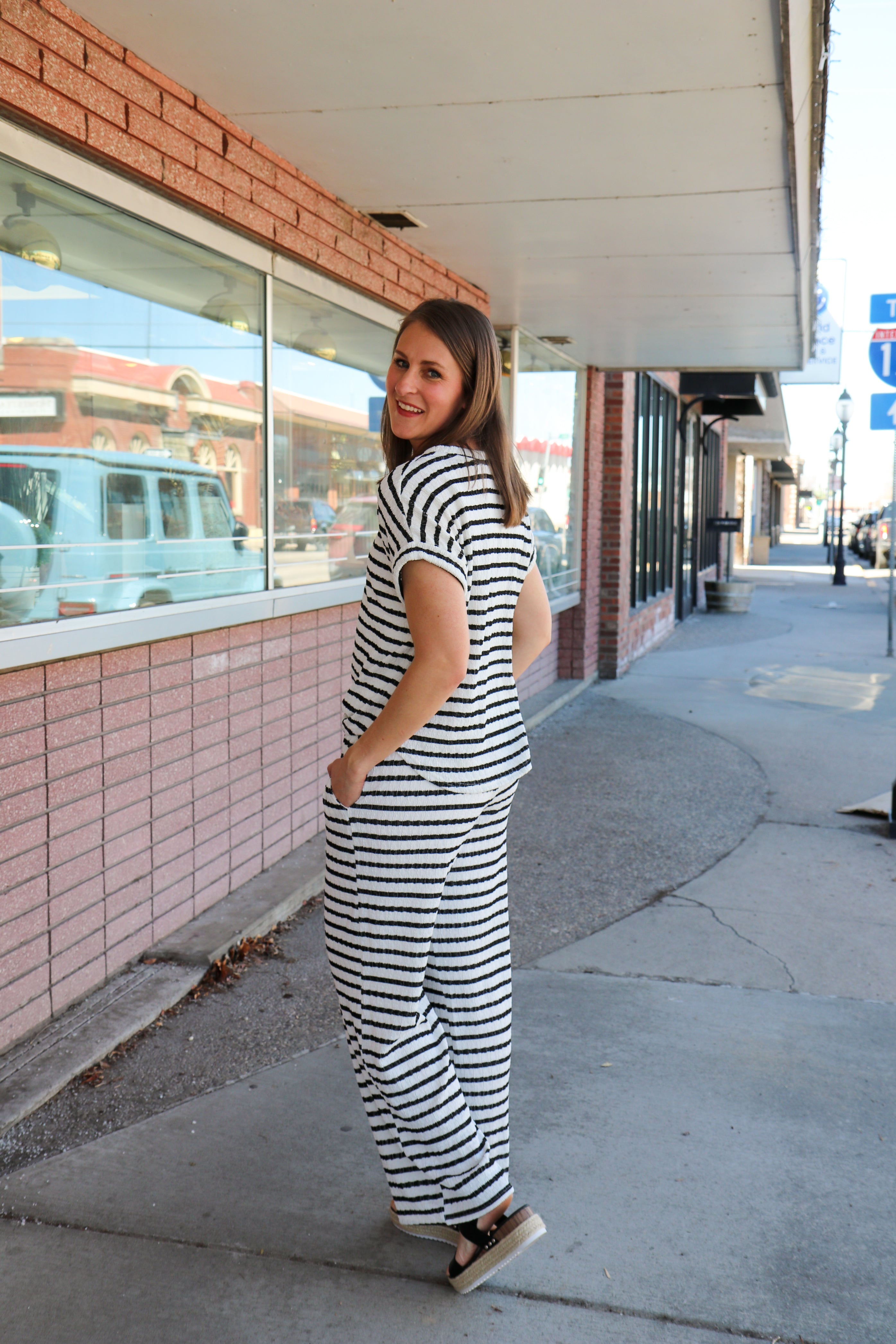 Textured Stripe Wide Leg Lounge Pants Lounge Pants Blu Pepper- Tilden Co.