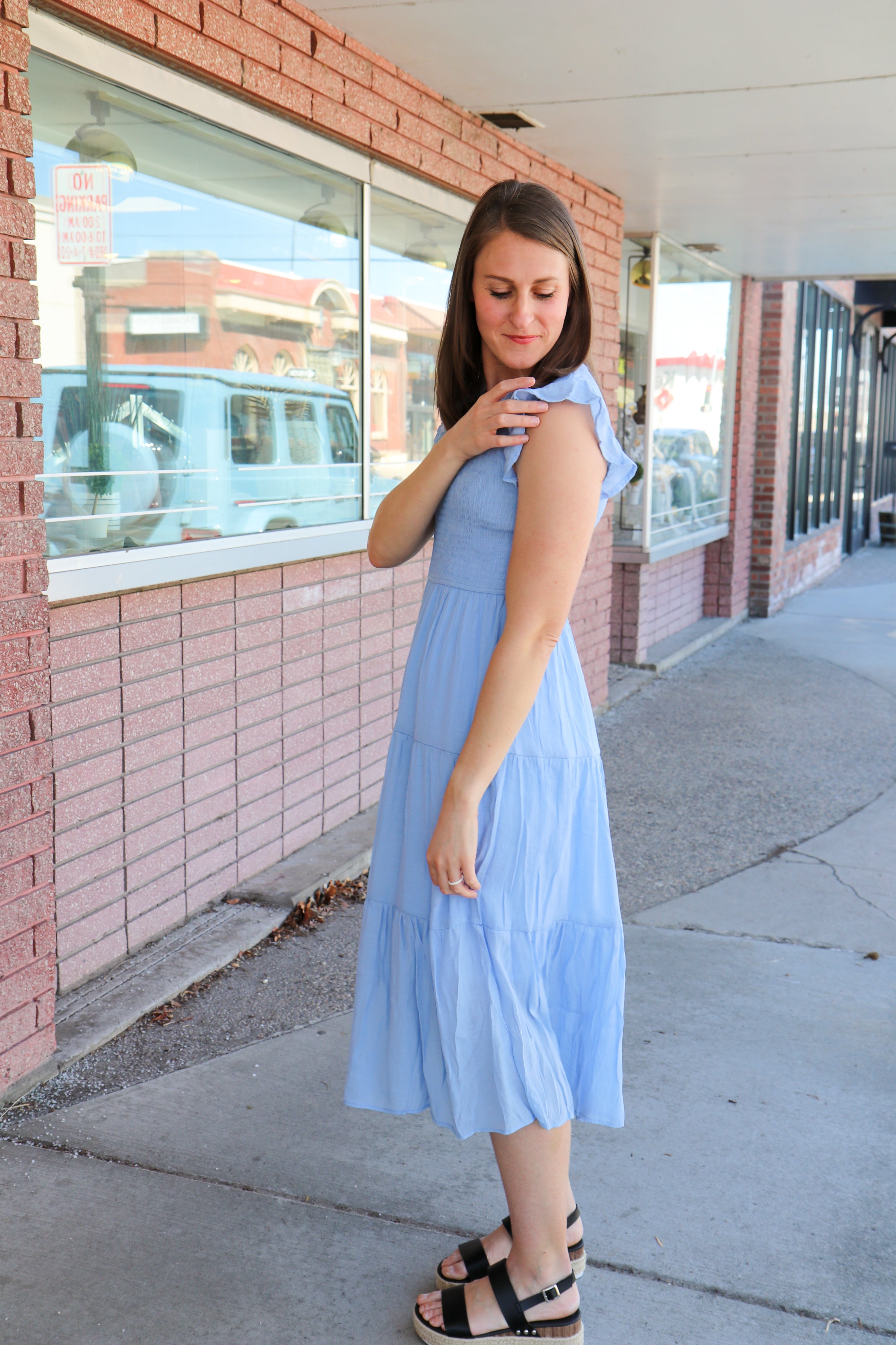 Smocked Tiered Midi Dress Midi Dress Blu Pepper- Tilden Co.