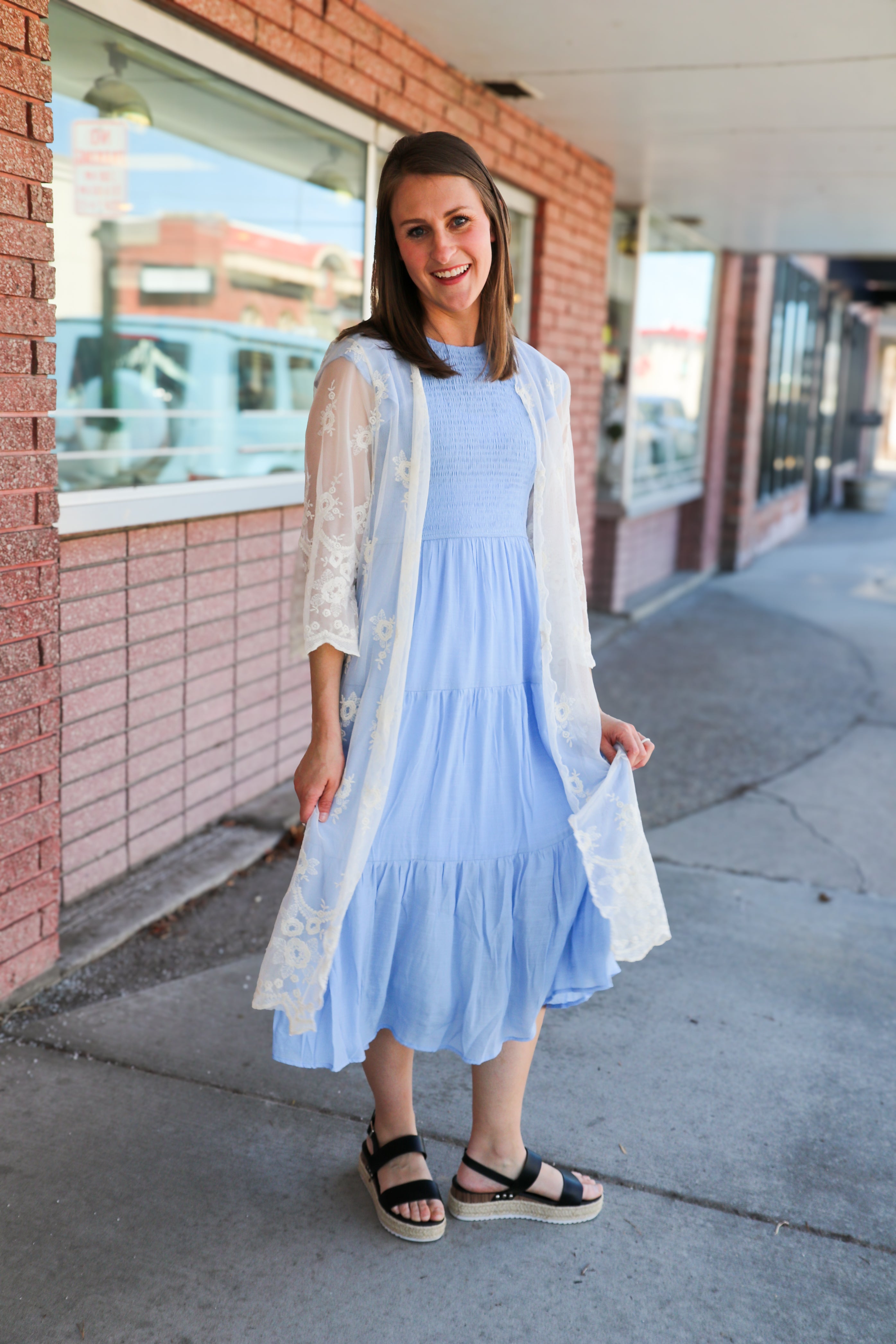 Smocked Tiered Midi Dress Midi Dress Blu Pepper- Tilden Co.