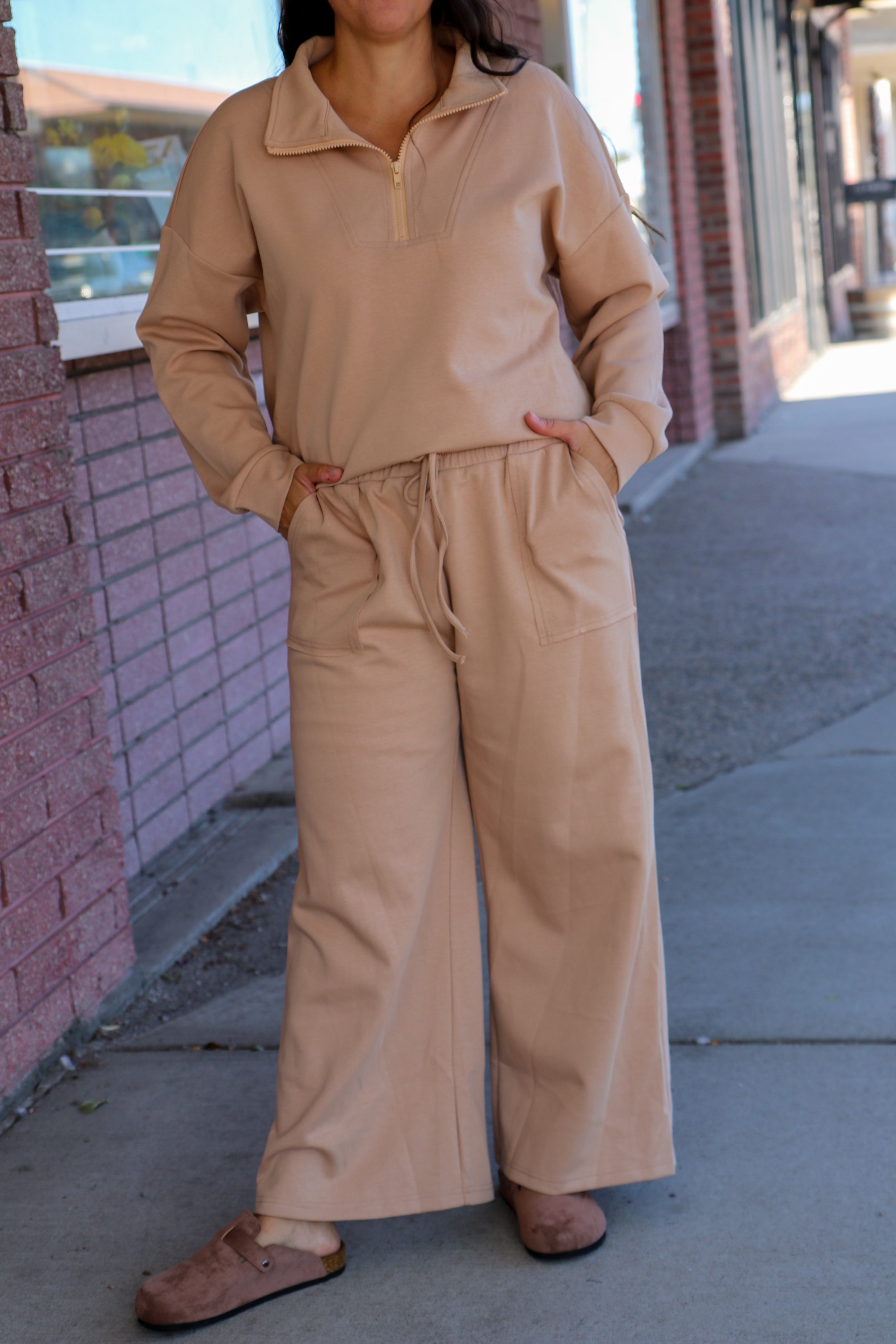 Camel Wide Leg Pants Sweater Sewn and Seen- Tilden Co.
