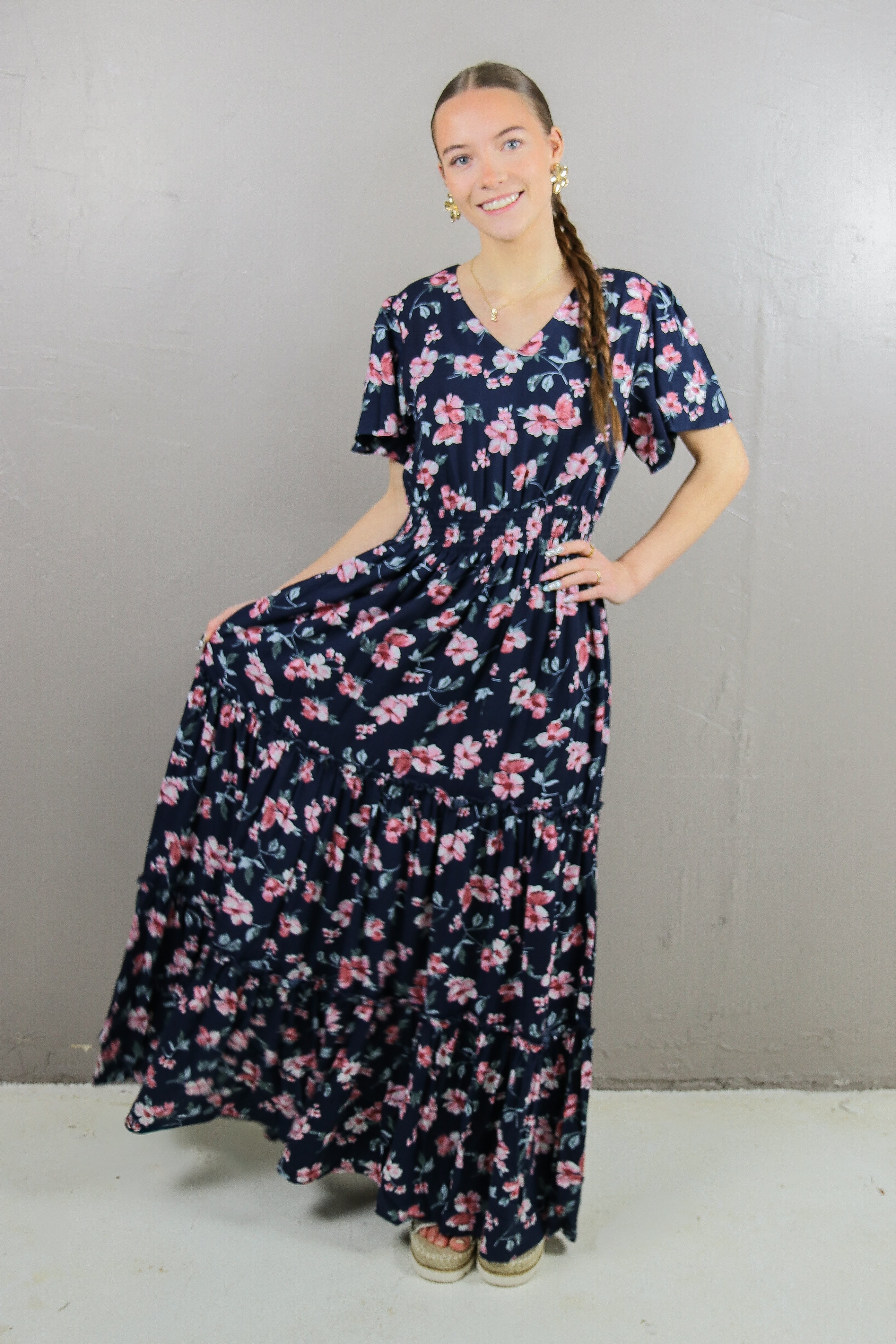 The Eden Dress in Navy Floral maxi dress Mikarose- Tilden Co.