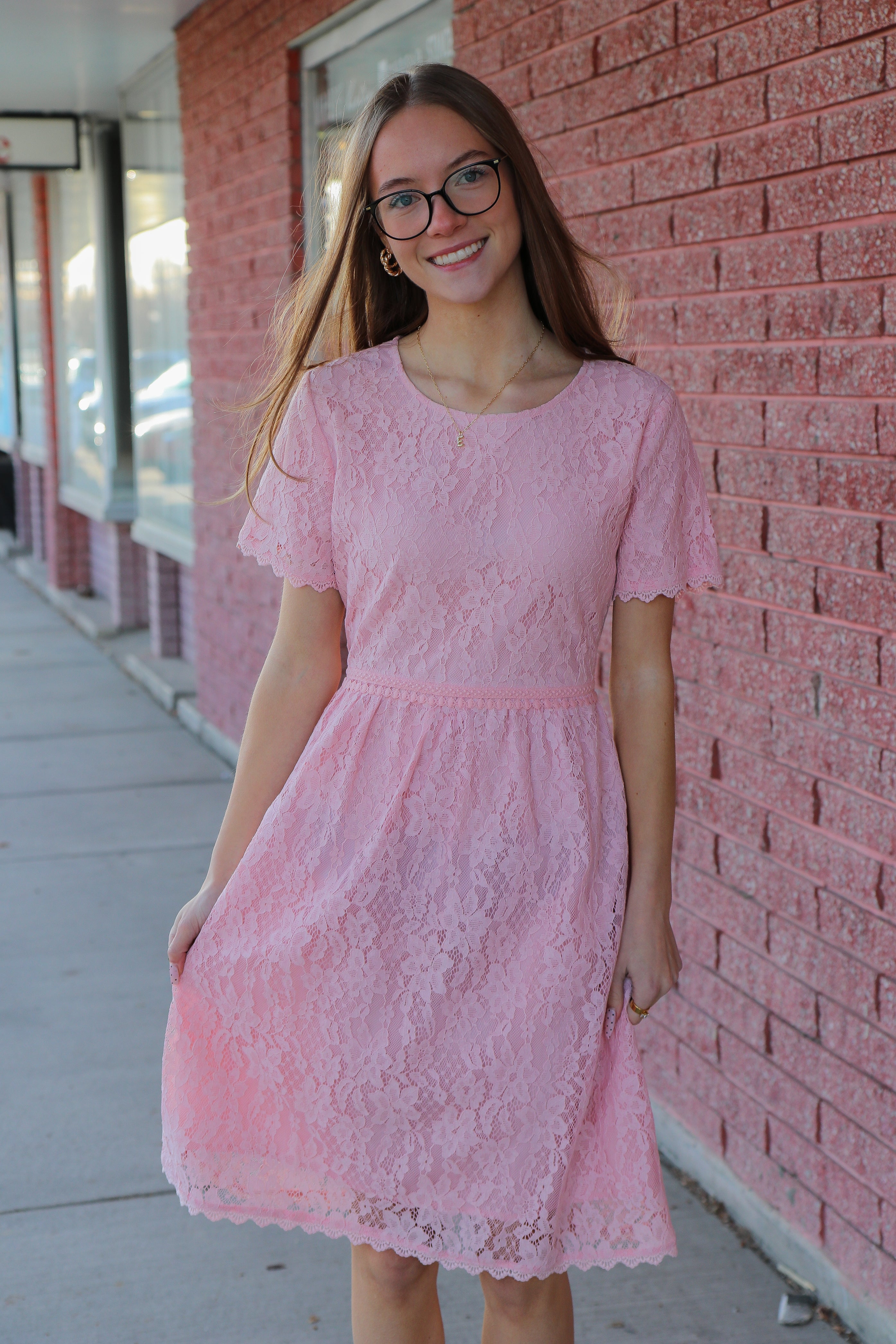 Laced in Grace Dress Baby Pink / Small Baby Pink Small Knee Length Dress Tea n Rose- Tilden Co.